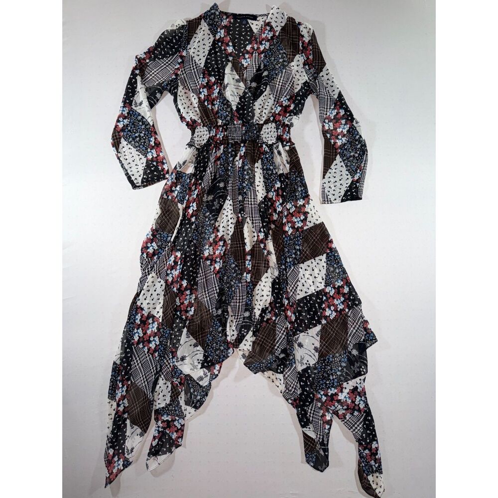 Tommy Hilfiger Sheer Patchwork Dress | Handkerchief Hem | Size Medium / 8-10